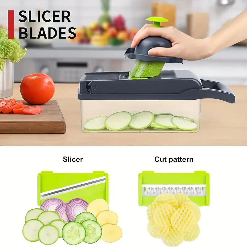 Picador de Verduras MULTIFUNCIONAL 14 en 1, ¡Prepara TODO en segundos!